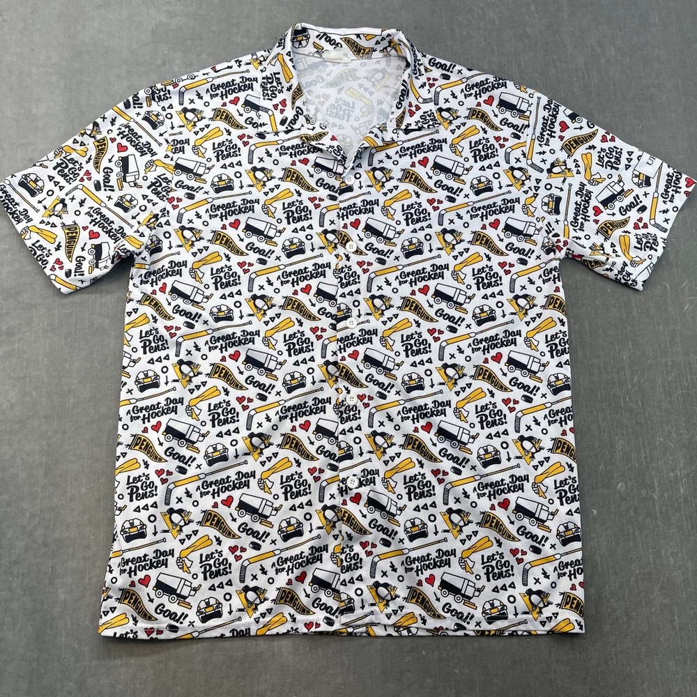Pittsburgh Penguins Men XXL White All Over Print Hockey Button Up Shirt‎